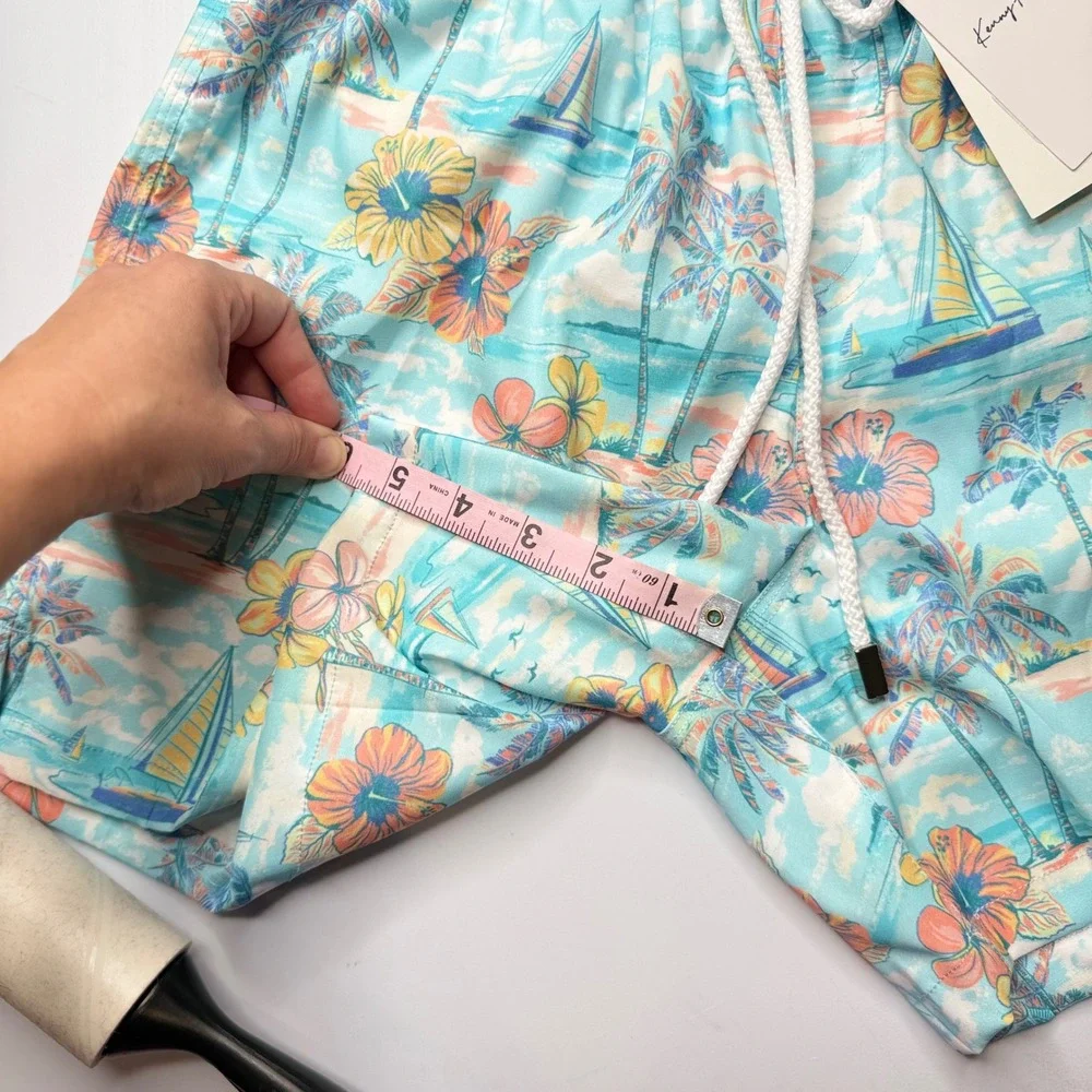 Kenny Flowers The BVIs Swim Trunks Men Small Light Blue Tropical Sailboat NEW